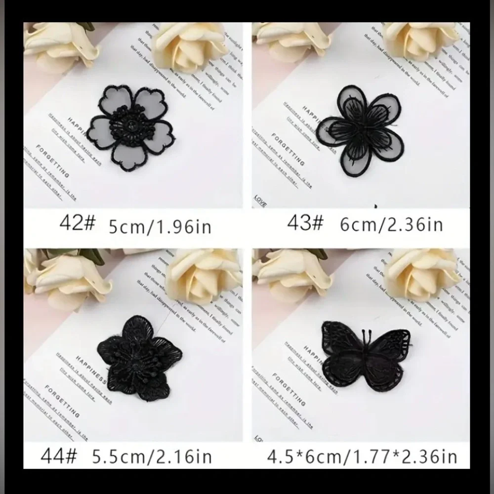 Black Embroidered Sew-On Floral Appliqué, Craft & Clothing Embellishment, New